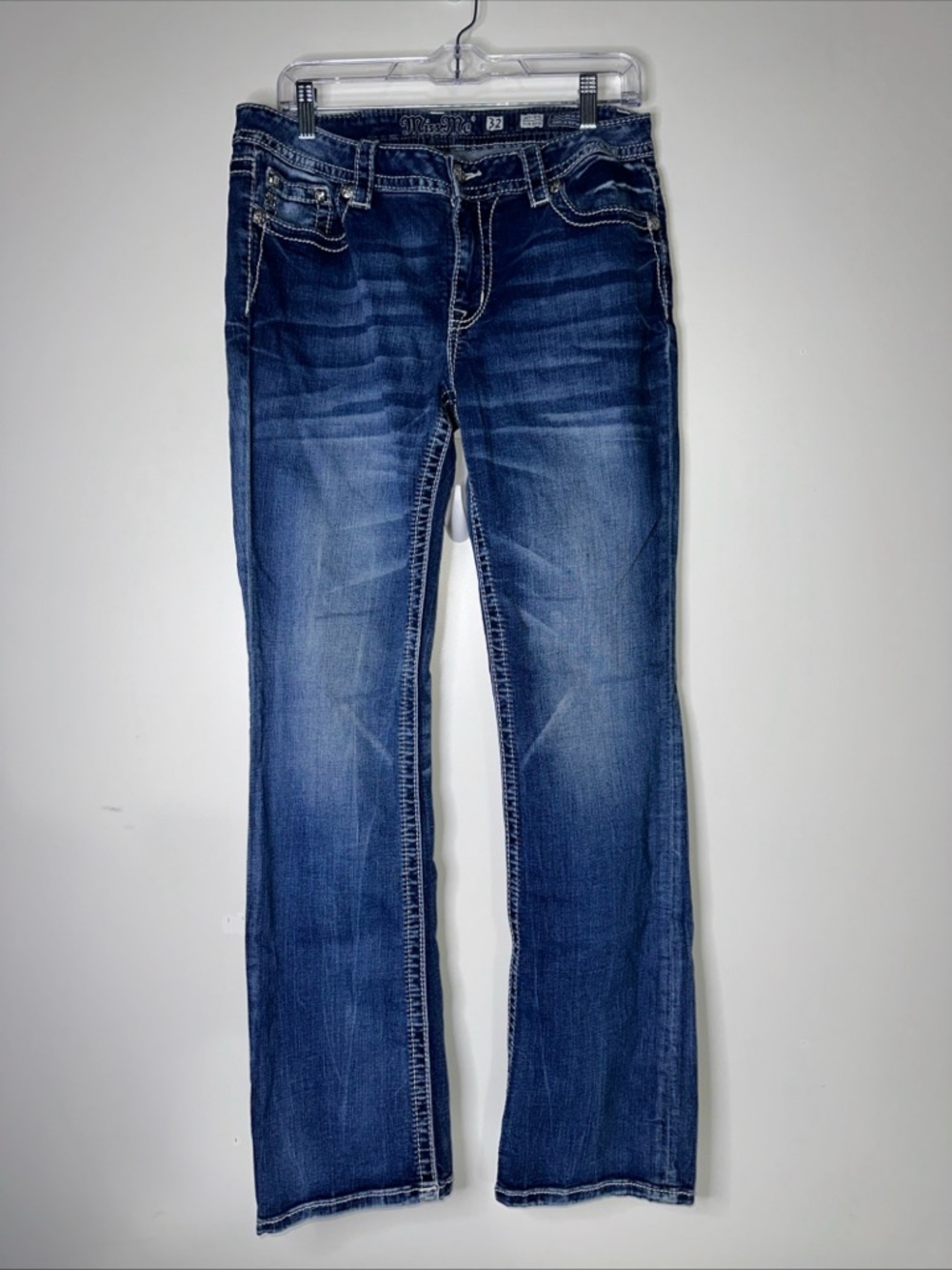 Miss Me Dark Blue Mid-Rise Slim Boot Jeans Size 32; 33.5 Inseam M8612SB5L